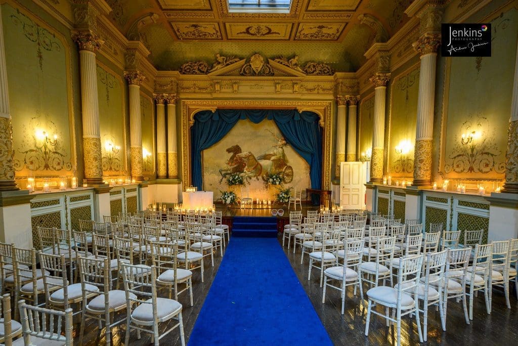 Patti theatre wedding ceremony setup at Craig Y nos Castle