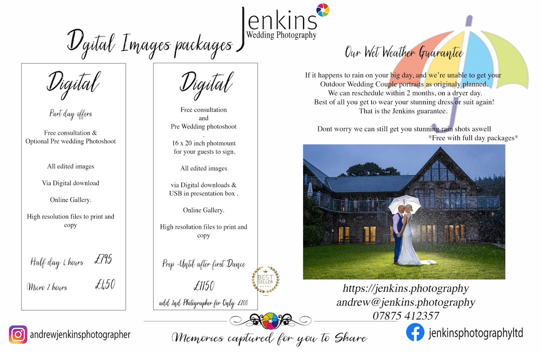 Wedding photography Digital images price list.